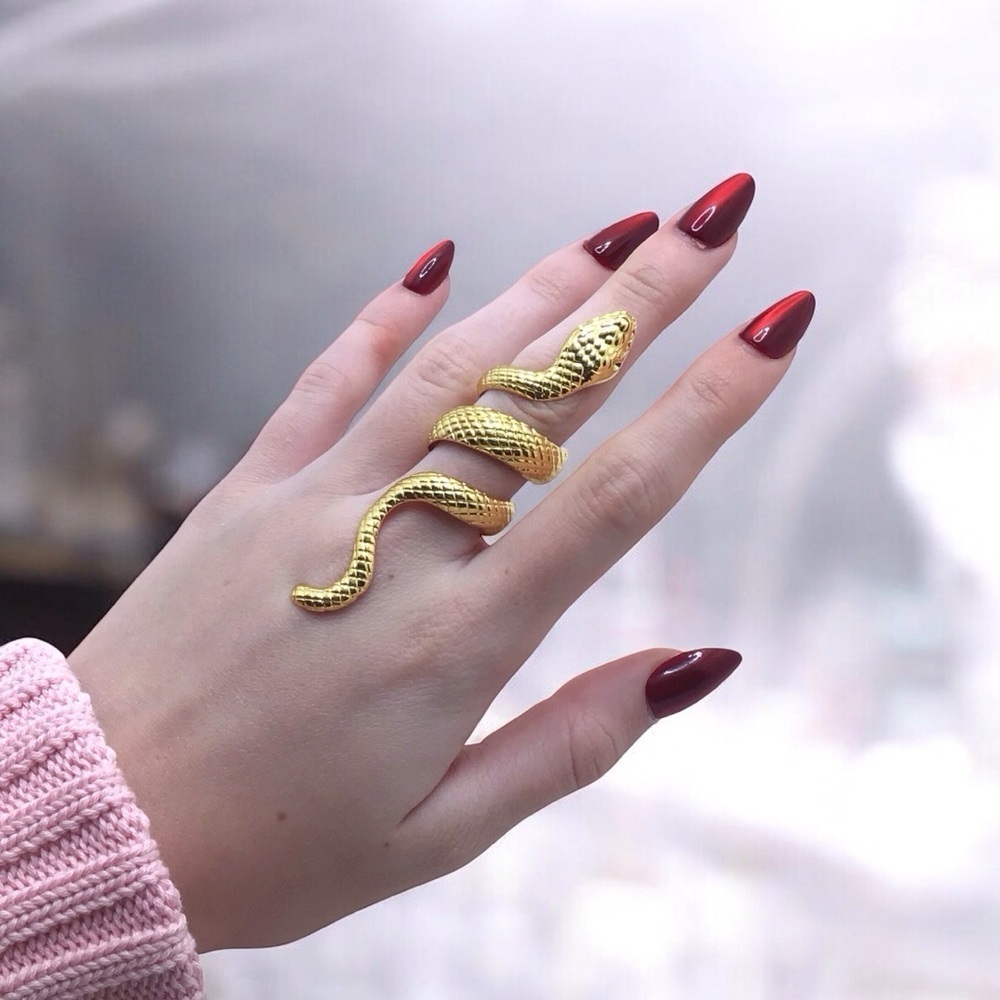 Gold Snake Wrap Statement Ring Adjustable One Size Serpent Coil Fashion Jewelry
